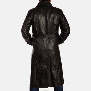 Julius Men's Black Leather Military Trench Coat