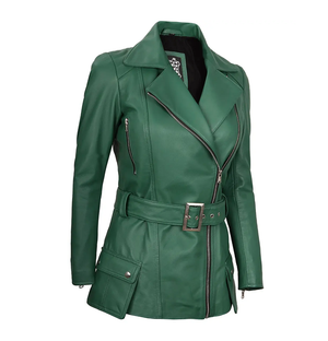 Willow Women’s Green Asymmetrical Belted Leather Jacket