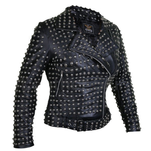 Magnolia Women's Black Leather Jacket with Studded Belt Detail