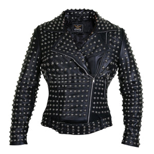 Magnolia Women's Black Leather Jacket with Studded Belt Detail