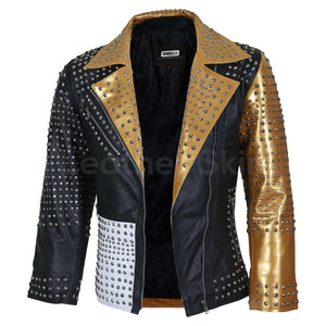 Esme Women's Black and Gold Leather Jacket with Cone Spikes