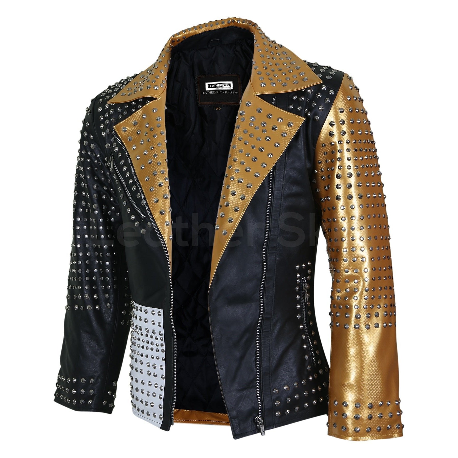 Esme Women's Black and Gold Leather Jacket with Cone Spikes