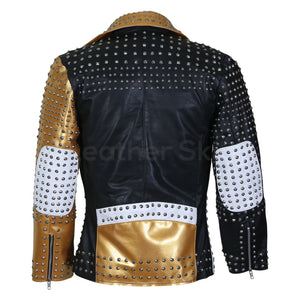 Esme Women's Black and Gold Leather Jacket with Cone Spikes