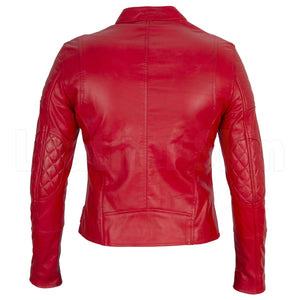 Amelia Vintage Red Belted Leather Biker Jacket