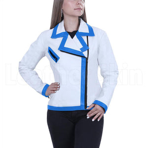 Margaret White And Blue Cafe Racer Jacket
