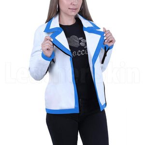 Margaret White And Blue Cafe Racer Jacket