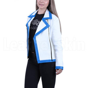 Margaret White And Blue Cafe Racer Jacket