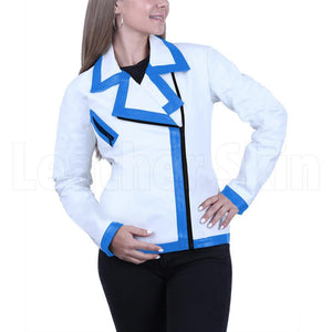 Margaret White And Blue Cafe Racer Jacket