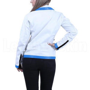 Margaret White And Blue Cafe Racer Jacket
