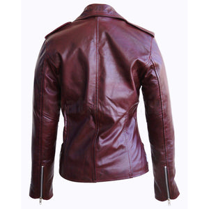 Rose Dark Red Real Leather Moto Jacket