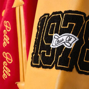 World Famous Red Wool & Yellow Leather Pelle Pelle Varsity Jacket