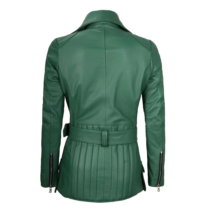 Willow Women’s Green Asymmetrical Belted Leather Jacket