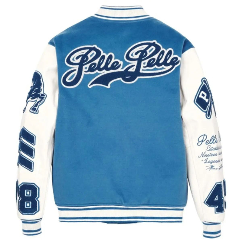 Pelle Pelle World Famous Blue Wool & White Leather Varsity Jacket