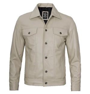 Stallion Men’s Beige Leather Trucker Jacket