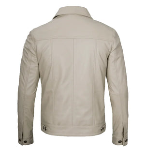 Stallion Men’s Beige Leather Trucker Jacket