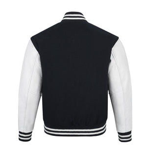 Larry Mens Black and White Wool Baseball Jacket