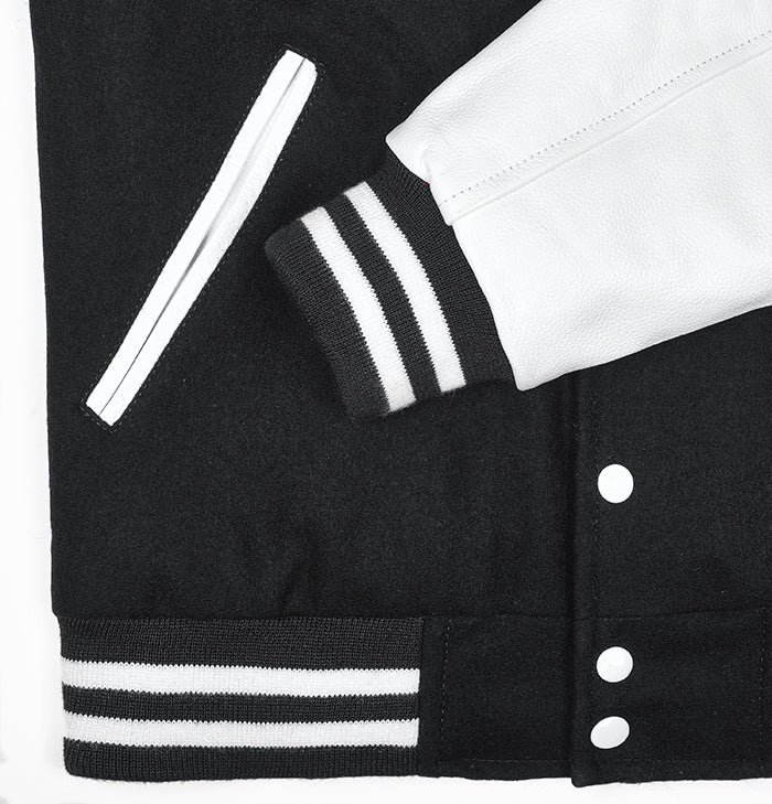 Larry Mens Black and White Wool Baseball Jacket