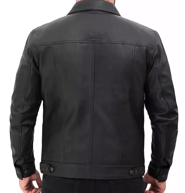 Legend Black Leather Trucker Jacket for Men