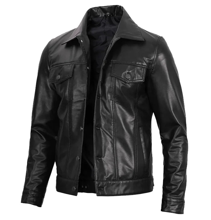 Daniel Men’s Black Leather Trucker Jacket