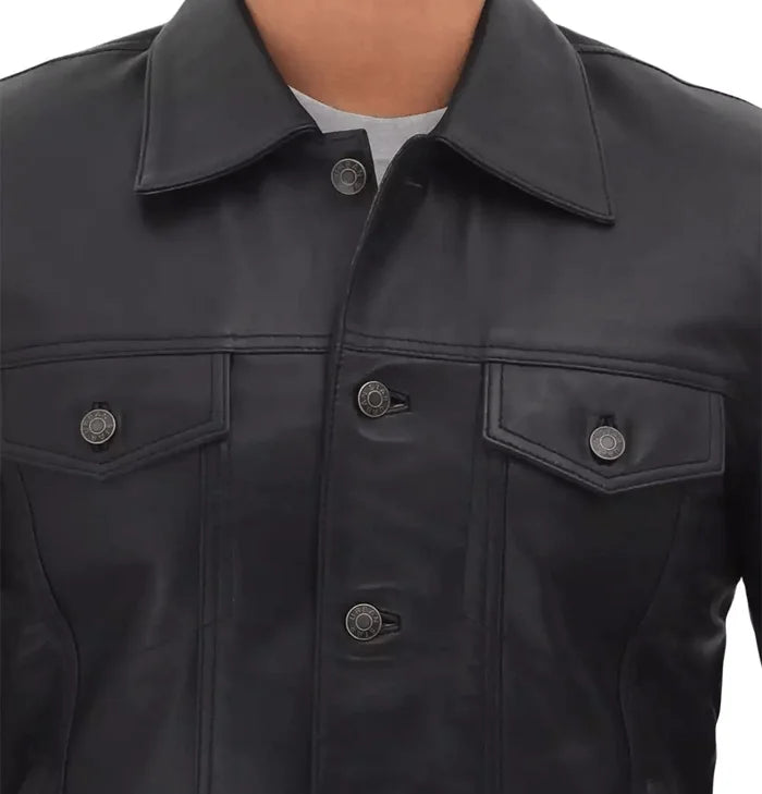 Legend Black Leather Trucker Jacket for Men