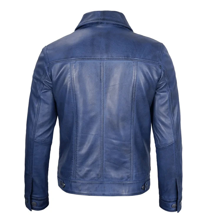 Winston Men’s Blue Leather Trucker Jacket