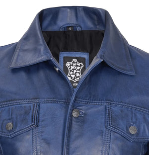 Winston Men’s Blue Leather Trucker Jacket