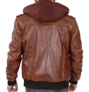 Ranger Men’s Brown Hooded Leather Bomber Jacket