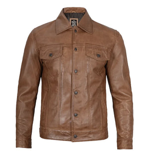 Crusader Men’s Brown Leather Trucker Jacket