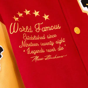 World Famous Red Wool & Yellow Leather Pelle Pelle Varsity Jacket