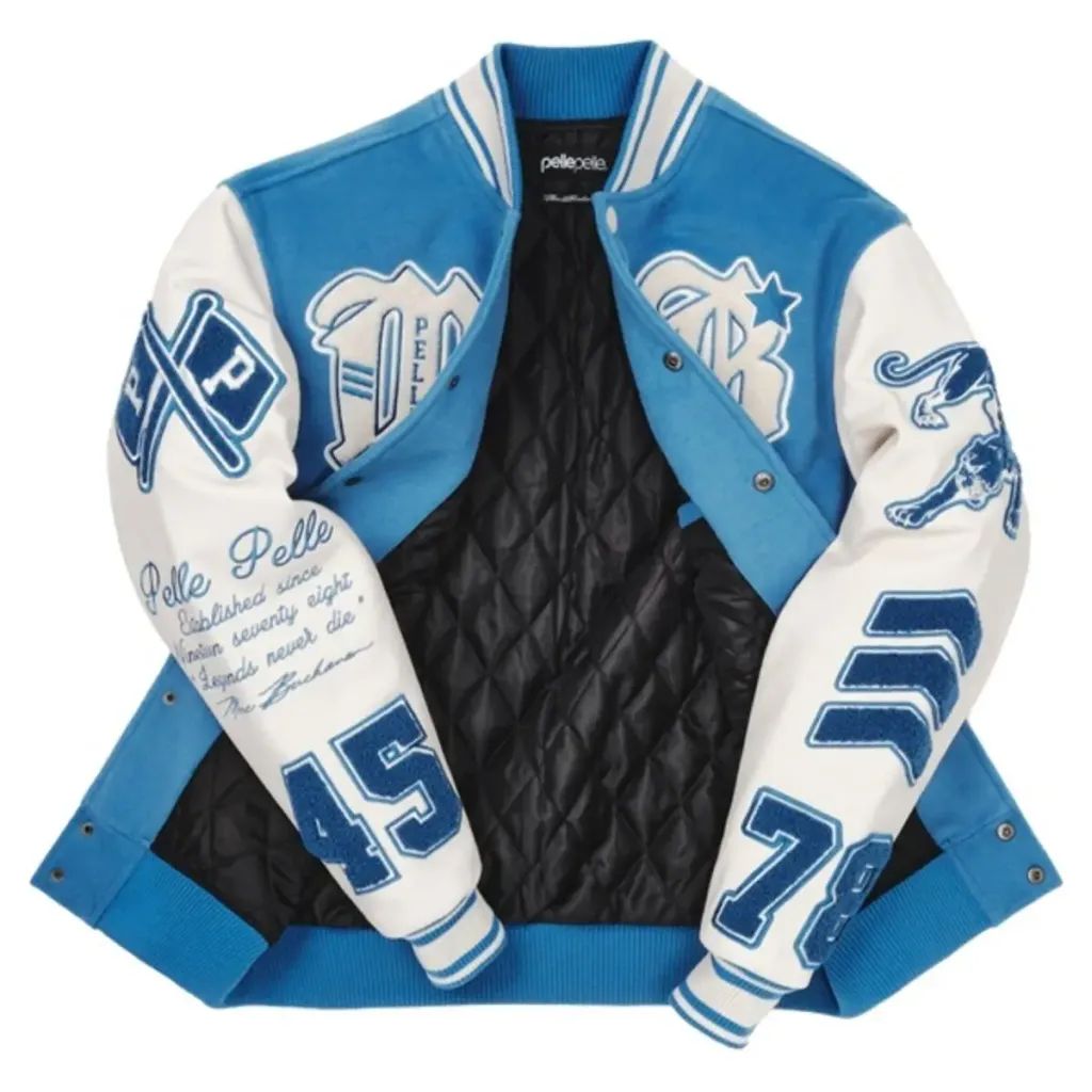 Pelle Pelle World Famous Blue Wool & White Leather Varsity Jacket