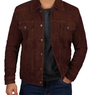 Rowan Men’s Dark Brown Suede Trucker Jacket