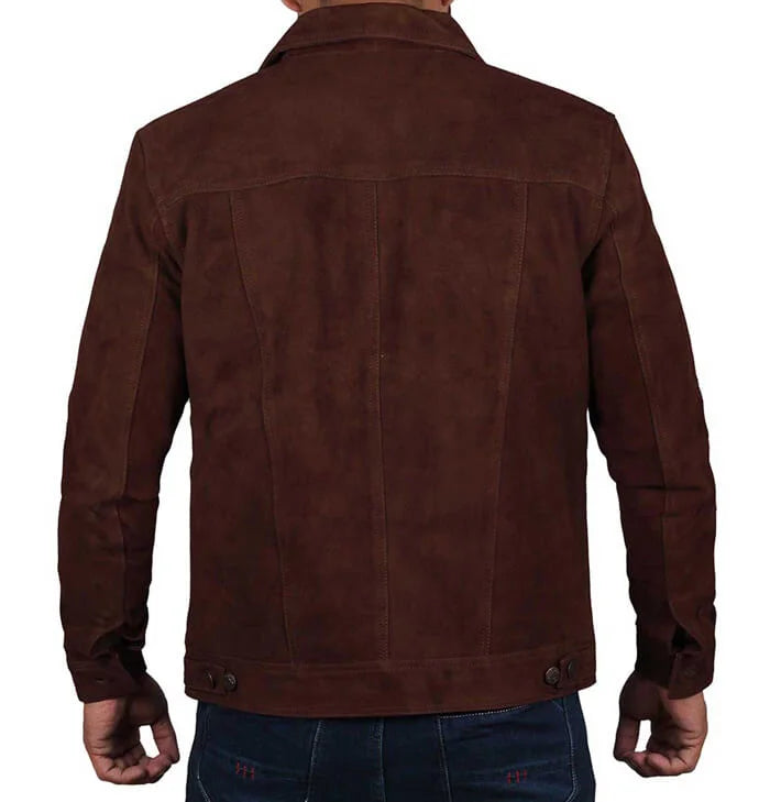 Rowan Men’s Dark Brown Suede Trucker Jacket