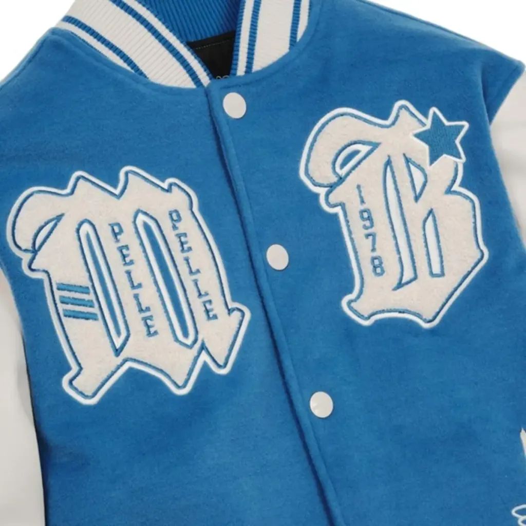 Pelle Pelle World Famous Blue Wool & White Leather Varsity Jacket