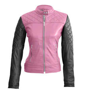 Allure Diamond Quilted Women’s Pink Leather Biker Jacket