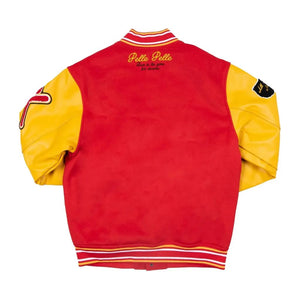 World Famous Red Wool & Yellow Leather Pelle Pelle Varsity Jacket