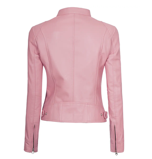 Glamour Pink Biker Leather Jacket for Women