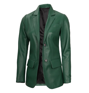 Charlotte Women’s Two Button Green Leather Blazer