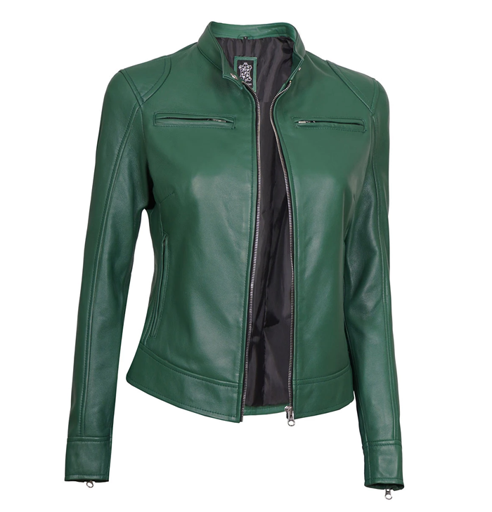 Arabella Women’s Green Leather Moto Jacket