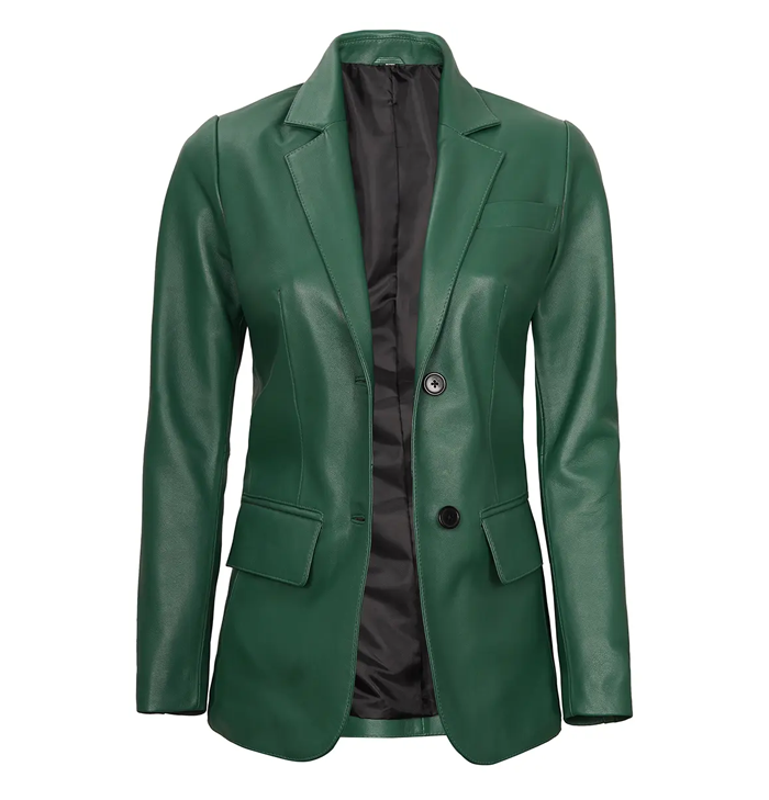 Charlotte Women’s Two Button Green Leather Blazer