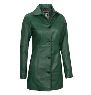 Seraphina Women’s Green Leather Car Coat