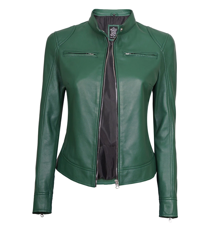 Arabella Women’s Green Leather Moto Jacket