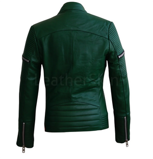 Olive Green Motorcycle Leather Jacket Womens