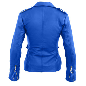 Mabel Blue Leather Motorcycle Jacket Women's