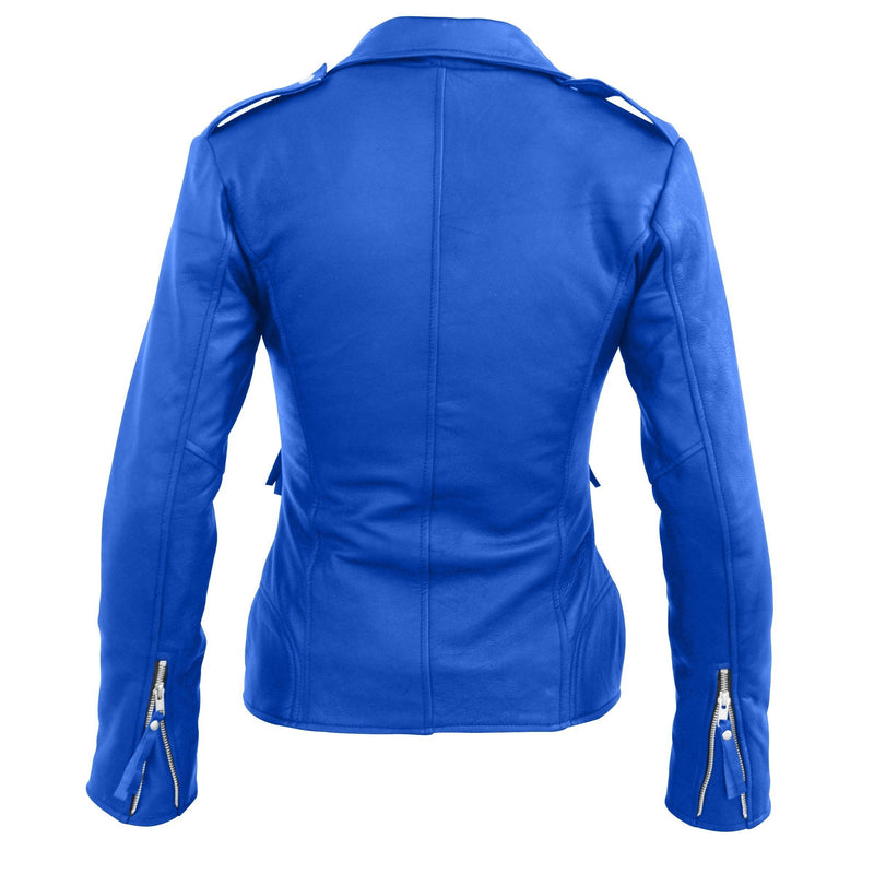 Mabel Blue Leather Motorcycle Jacket Women's