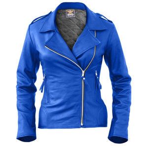 Mabel Blue Leather Motorcycle Jacket Women's
