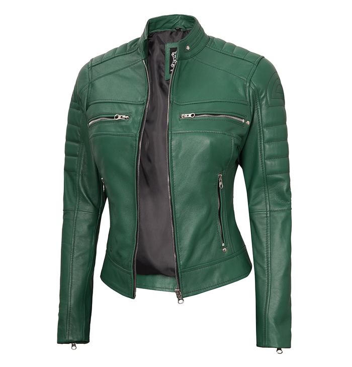 Grace Green Leather Motorcycle Jacket Womens