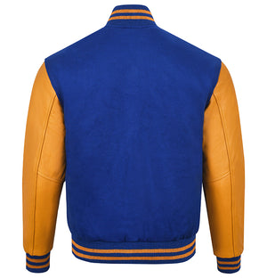 Coleman Mens Leather Sleeves Blue Wool Letterman Jacket