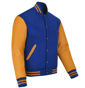 Coleman Mens Leather Sleeves Blue Wool Letterman Jacket