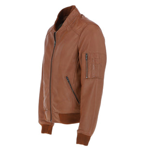 Simon Men’s Tan MA-1 Leather Bomber Jacket