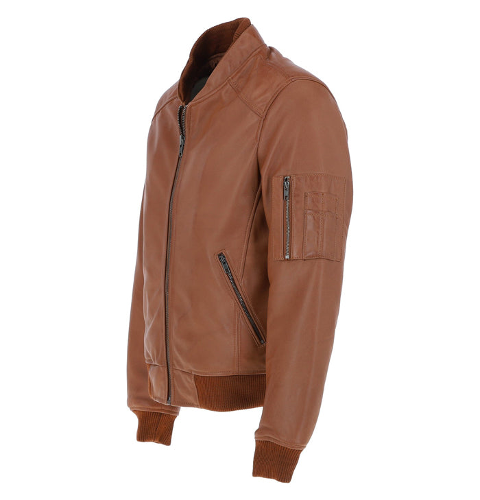 Simon Men’s Tan MA-1 Leather Bomber Jacket